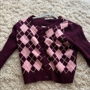 Zara Plum & Light Pink Argyle Button Cardigan